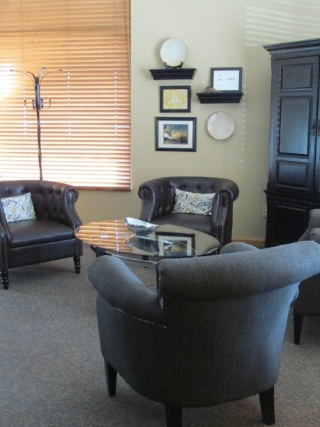 Three armchairs around a small table in Gorham dental office