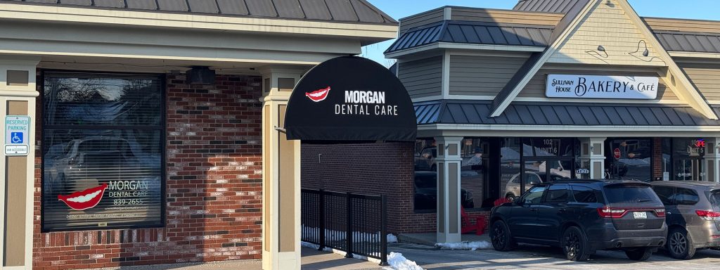 Morgan Dental Care dental office building exterior with accessible entrance and parking in Gorham, ME
